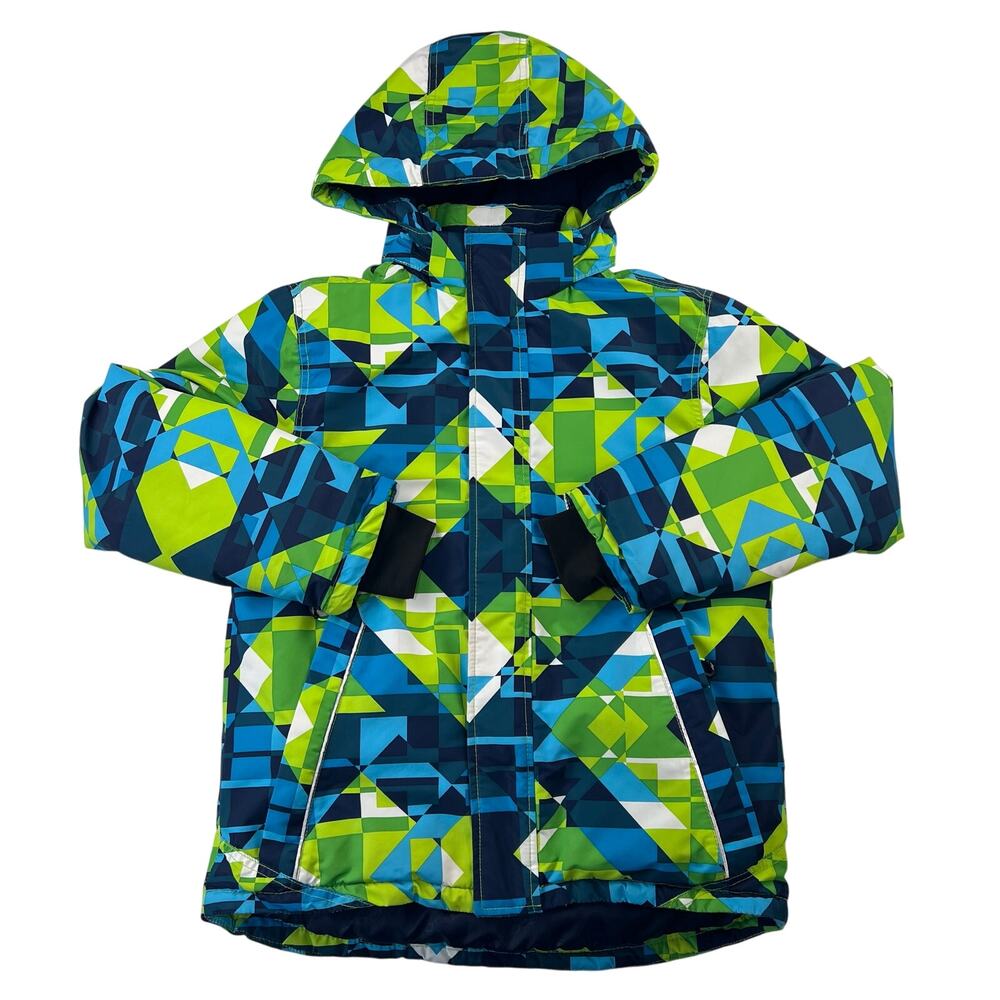 PhiBee Kids Outdoor Jacket Winter Ski Coat Boys youth Size 14 Green geometric